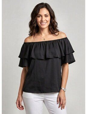 West Kei Ruffle Off-Shoulder Blouse, Black, Womens Size Small